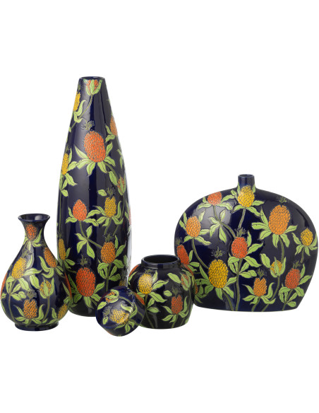 Grand Vase style art déco végétal Ovale H 53 cm Porcelaine Bleu Motif ananas Noctiflo 