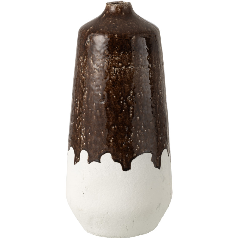 Grand Vase rustique chic bicolore Bouteille H 56 cm Argile Marron foncé Blanc Campaleo 