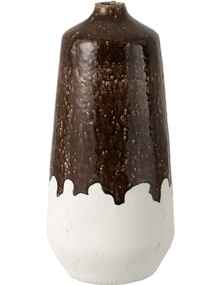 Grand Vase rustique chic bicolore Bouteille H 56 cm Argile Marron foncé Blanc Campaleo 