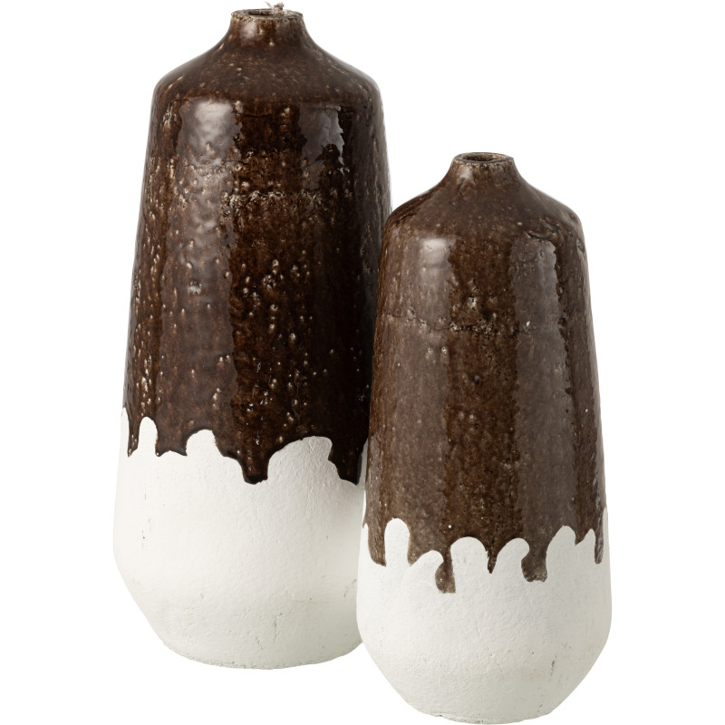 Grand Vase rustique chic bicolore Bouteille H 56 cm Argile Marron foncé Blanc Campaleo 