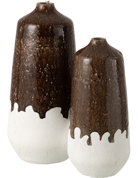 Grand Vase rustique chic bicolore Bouteille H 56 cm Argile Marron foncé Blanc Campaleo 