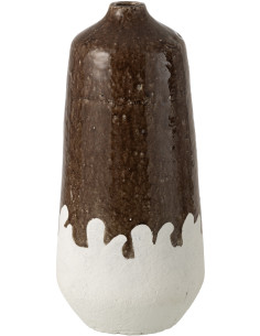 Grand Vase rustique chic bicolore Bouteille H 47 cm Argile Marron foncé Blanc Campaleo 