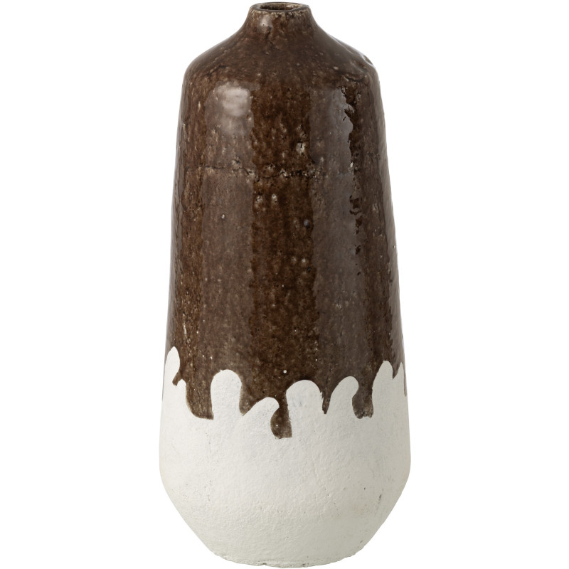 Grand Vase rustique chic bicolore Bouteille H 47 cm Argile Marron foncé Blanc Campaleo 