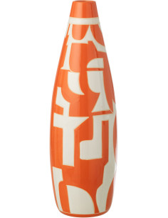 Grand Vase design XXL style memphis Ovale H 53 cm Porcelaine Orange Blanc Motif géométrique Atypika 