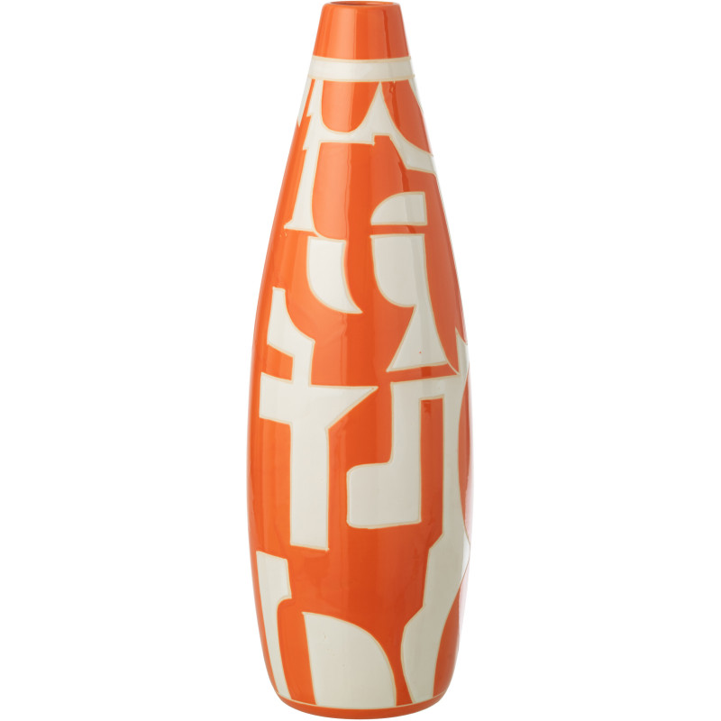 Grand Vase design XXL style memphis Ovale H 53 cm Porcelaine Orange Blanc Motif géométrique Atypika 