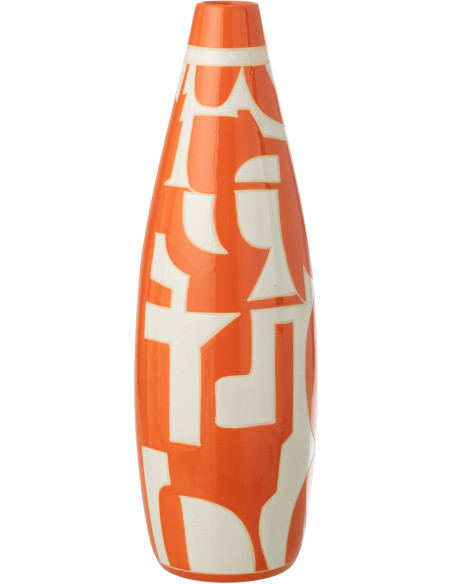 Grand Vase design XXL style memphis Ovale H 53 cm Porcelaine Orange Blanc Motif géométrique Atypika 