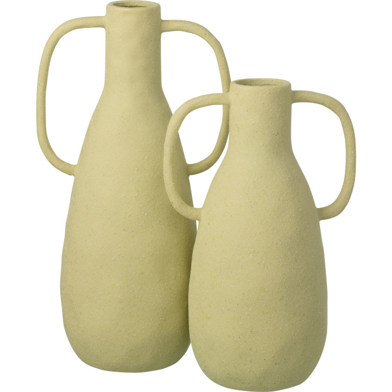 Grand Vase design wabi-sabi 2 anses Amphore H 41 cm Grès Vert menthe Nomado 