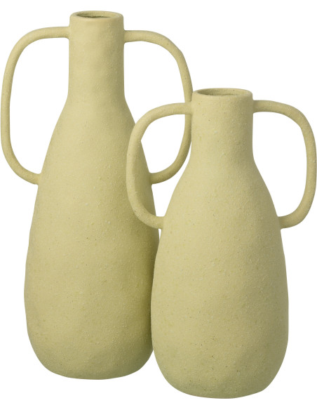 Grand Vase design wabi-sabi 2 anses Amphore H 41 cm Grès Vert menthe Nomado 