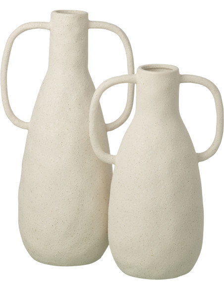Grand Vase design wabi-sabi 2 anses Amphore H 41 cm Grès Blanc cassé Nomado 