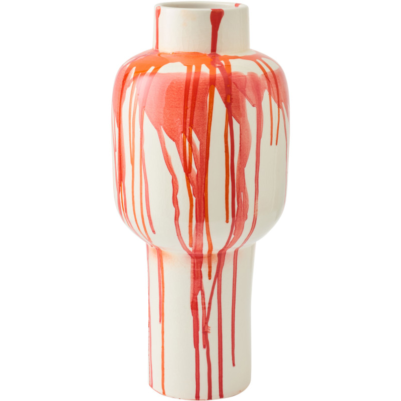 Grand Vase design pop col court Balustre H 50 cm Céramique Orange Blanc Sangrina 
