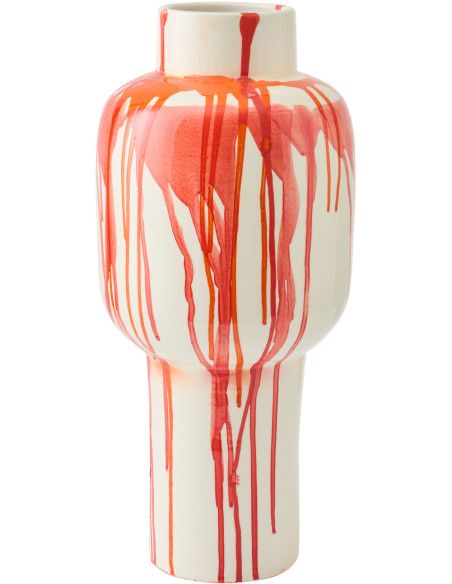 Grand Vase design pop col court Balustre H 50 cm Céramique Orange Blanc Sangrina 