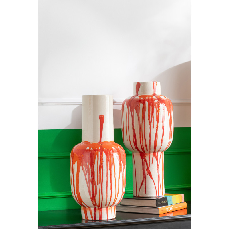 Grand Vase design pop col court Balustre H 50 cm Céramique Orange Blanc Sangrina 