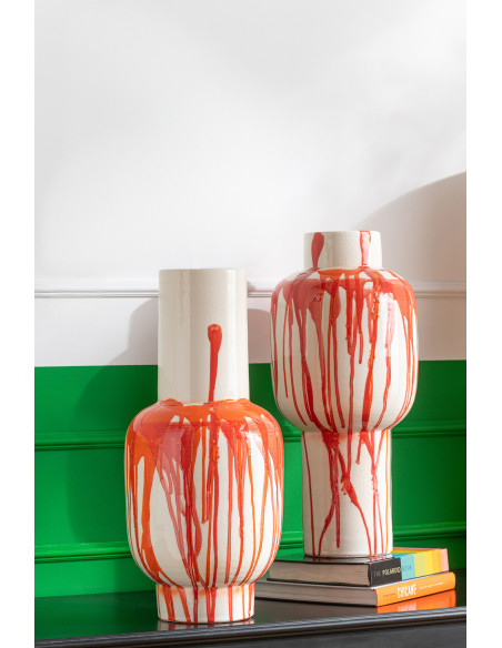 Grand Vase design pop col court Balustre H 50 cm Céramique Orange Blanc Sangrina 