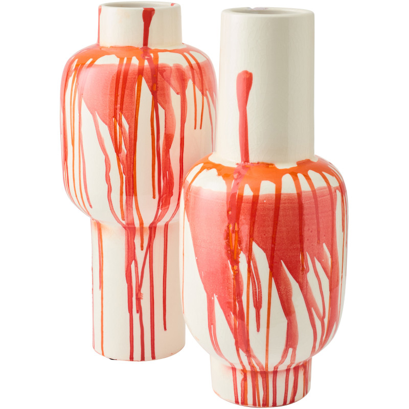 Grand Vase design pop col court Balustre H 50 cm Céramique Orange Blanc Sangrina 