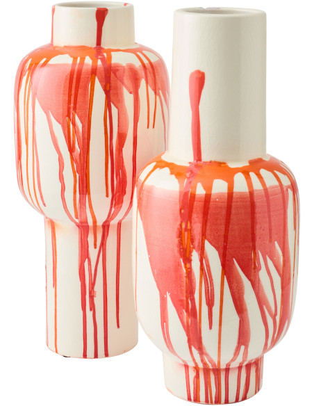 Grand Vase design pop col court Balustre H 50 cm Céramique Orange Blanc Sangrina 