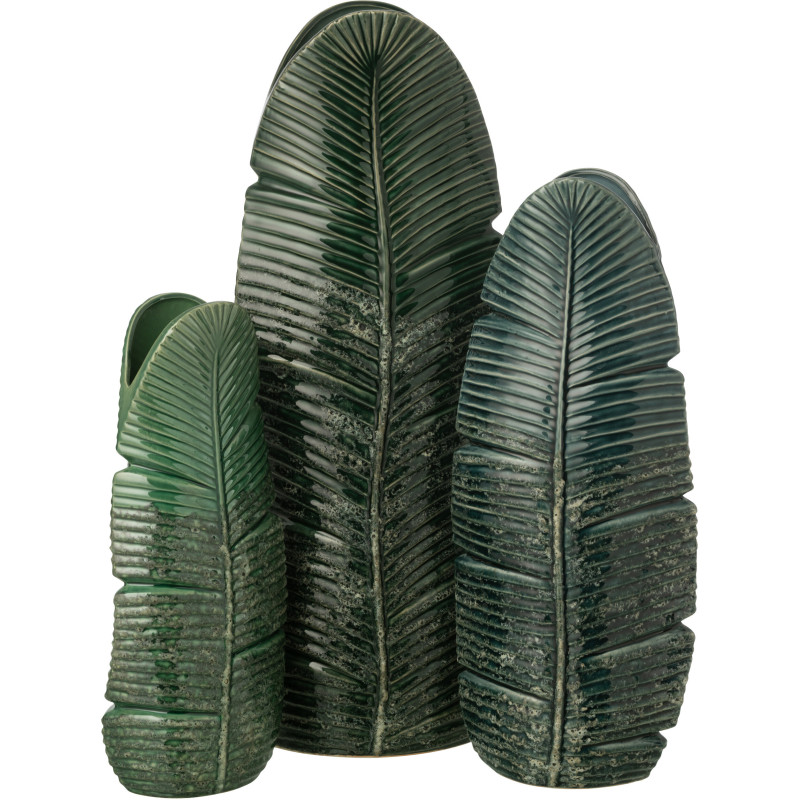 Grand Vase design original Feuille H 60 cm Grès Vert foncé Palmoréna 