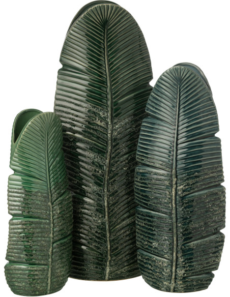 Grand Vase design original Feuille H 60 cm Grès Vert foncé Palmoréna 