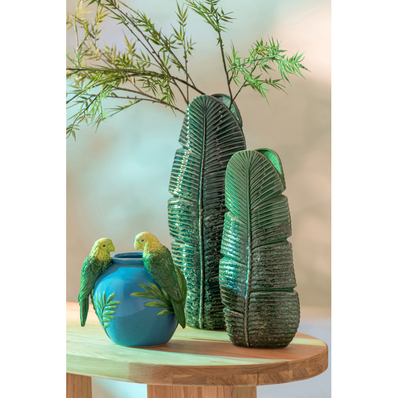 Grand Vase design original Feuille H 46 cm Grès Vert foncé Palmoréna 