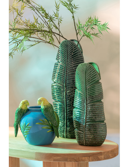 Grand Vase design original Feuille H 46 cm Grès Vert foncé Palmoréna 