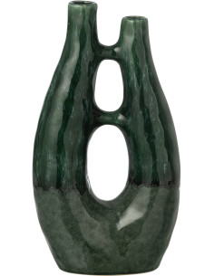 Grand Vase design double Organique H 41 cm Grès Vert foncé Jeanne 