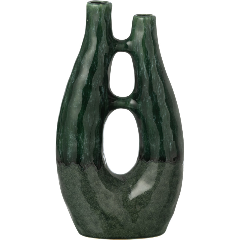 Grand Vase design double Organique H 41 cm Grès Vert foncé Jeanne 