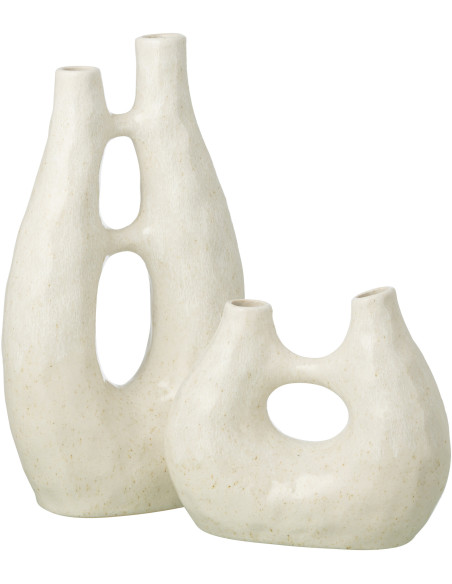 Grand Vase design double Organique H 41 cm Grès Blanc cassé Jeanne 