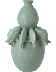 Grand Vase bord de mer méditerranéen Poissons H 37 cm Céramique Vert Octalya 