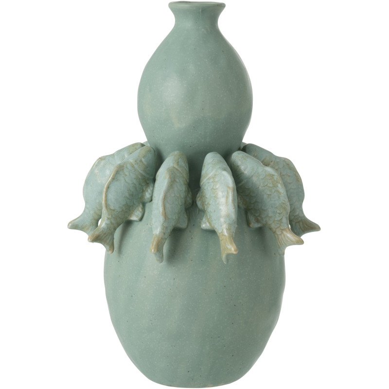 Grand Vase bord de mer méditerranéen Poissons H 37 cm Céramique Vert Octalya 