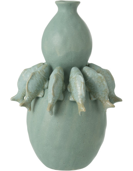 Grand Vase bord de mer méditerranéen Poissons H 37 cm Céramique Vert Octalya 