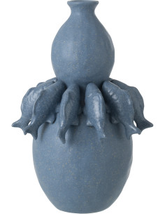 Grand Vase bord de mer méditerranéen Poissons H 37 cm Céramique Bleu Octalya 