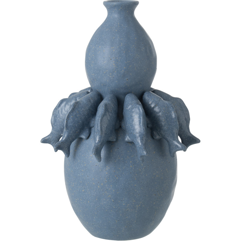 Grand Vase bord de mer méditerranéen Poissons H 37 cm Céramique Bleu Octalya 