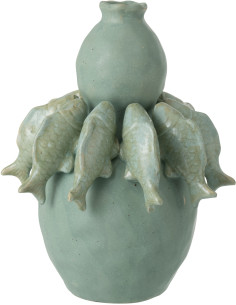 Grand Vase bord de mer méditerranéen Poissons H 31 cm Céramique Vert Octalya 