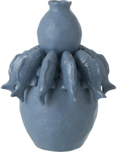 Grand Vase bord de mer méditerranéen Poissons H 31 cm Céramique Bleu Octalya 