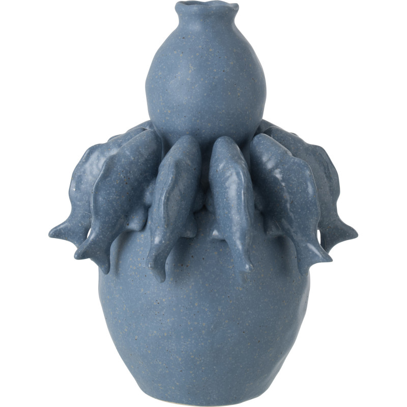 Grand Vase bord de mer méditerranéen Poissons H 31 cm Céramique Bleu Octalya 