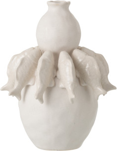 Grand Vase bord de mer méditerranéen Poissons H 31 cm Céramique Blanc cassé Octalya 