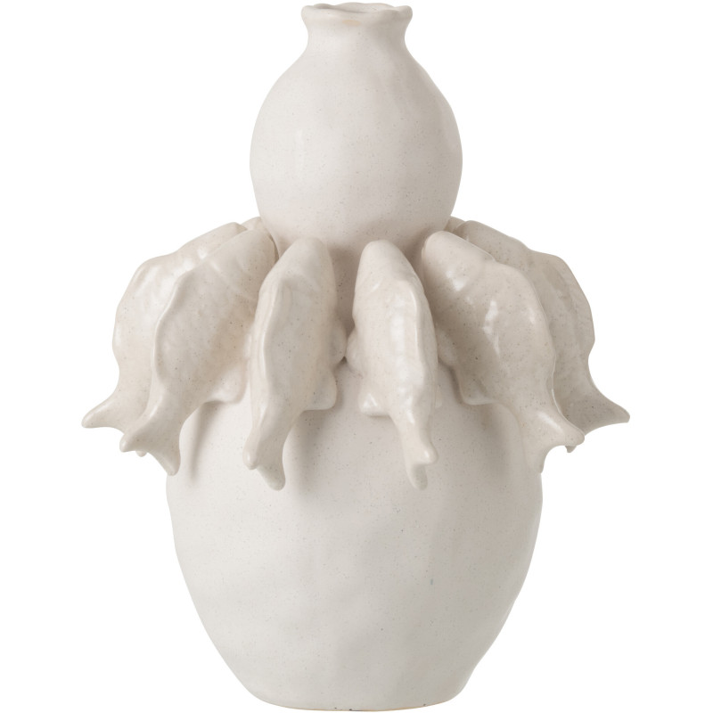 Grand Vase bord de mer méditerranéen Poissons H 31 cm Céramique Blanc cassé Octalya 