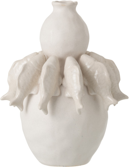 Grand Vase bord de mer méditerranéen Poissons H 31 cm Céramique Blanc cassé Octalya 