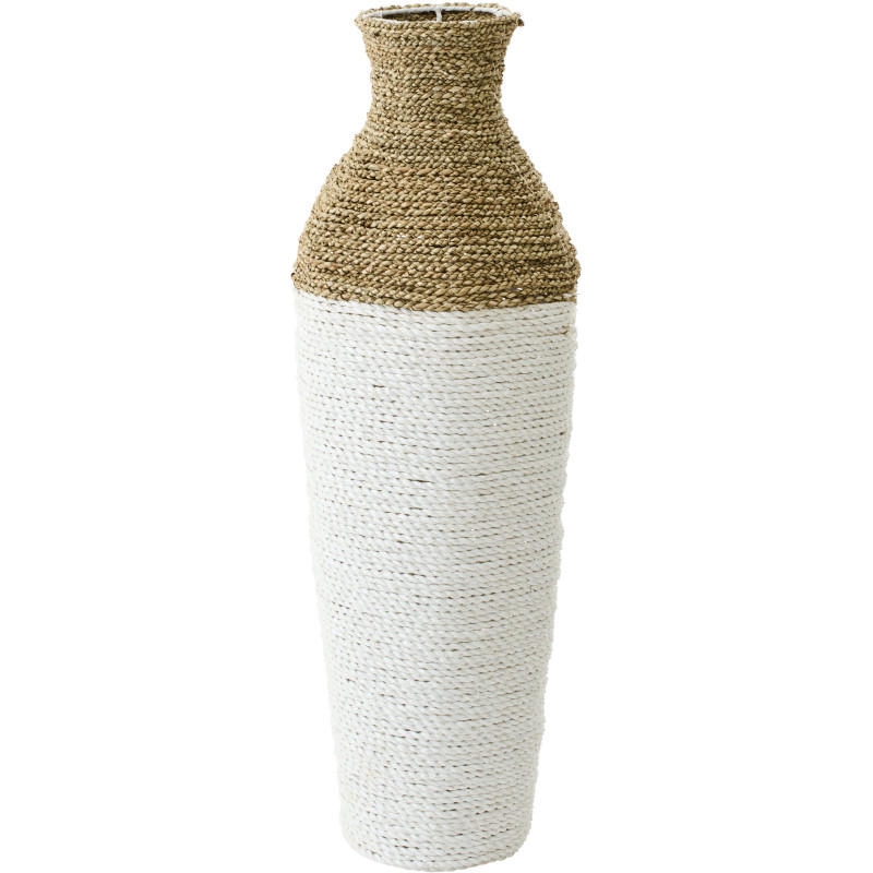 Grand Vase bohème chic XXL Amphore H 70 cm Raphia Blanc Naturel Tressé Naturaé 