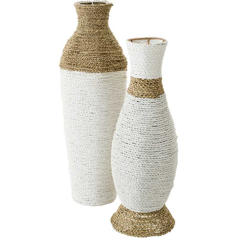 Grand Vase bohème chic XXL Amphore H 70 cm Raphia Blanc Naturel Tressé Naturaé 