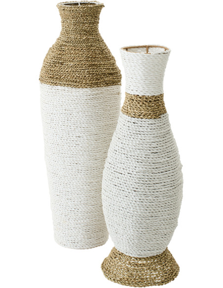 Grand Vase bohème chic XXL Amphore H 70 cm Raphia Blanc Naturel Tressé Naturaé 