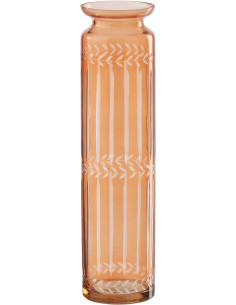 Grand Vase bohème chic Cylindrique H 41 cm Verre Orange Motif végétal Ambrazia 