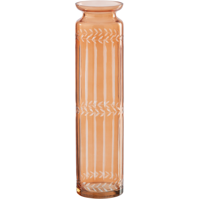Grand Vase bohème chic Cylindrique H 41 cm Verre Orange Motif végétal Ambrazia 