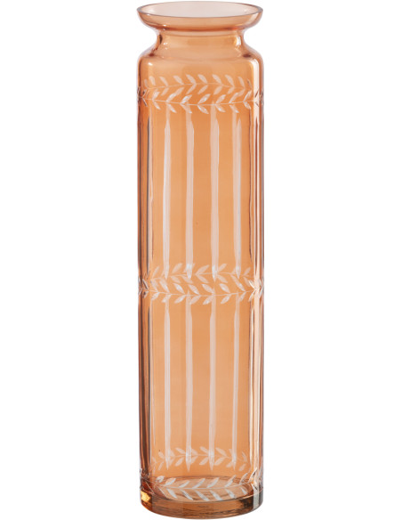 Grand Vase bohème chic Cylindrique H 41 cm Verre Orange Motif végétal Ambrazia 