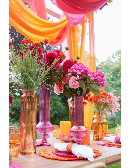 Grand Vase bohème chic Cylindrique H 41 cm Verre Orange Motif végétal Ambrazia 