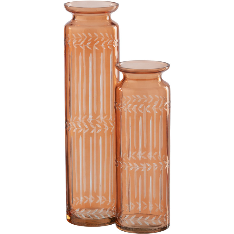 Grand Vase bohème chic Cylindrique H 41 cm Verre Orange Motif végétal Ambrazia 