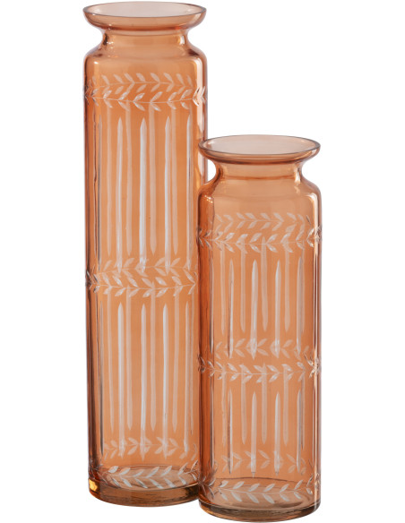 Grand Vase bohème chic Cylindrique H 41 cm Verre Orange Motif végétal Ambrazia 