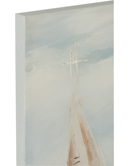 Grand Triptyque mural peint Voiliers 120x120 Bleu Beige Vog 