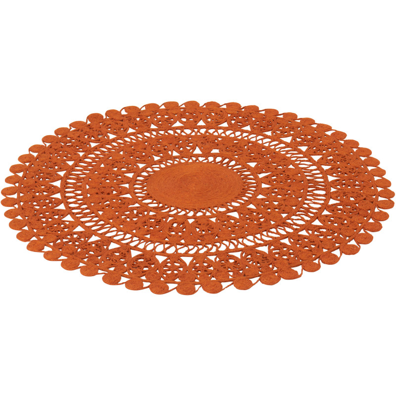 Grand Tapis style méditerranéen Rond 125x125 Jute Orange foncé Tressé Aurylina 