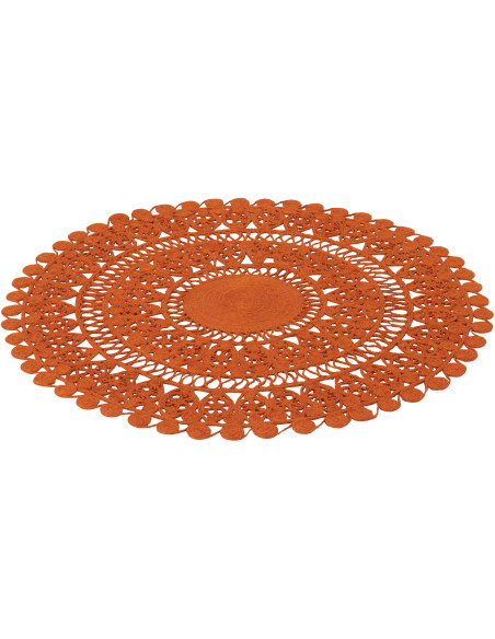 Grand Tapis style méditerranéen Rond 125x125 Jute Orange foncé Tressé Aurylina 