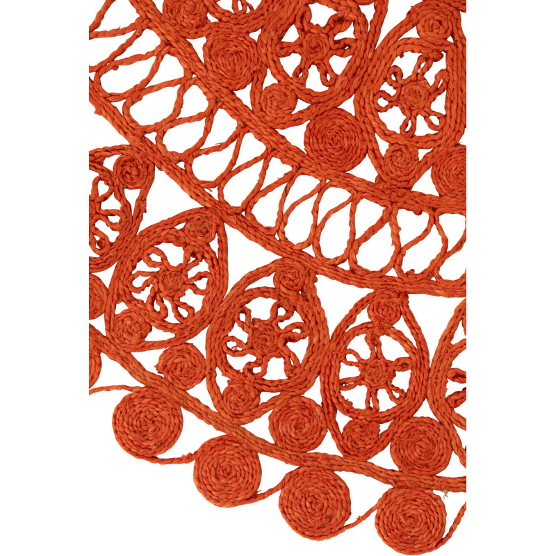 Grand Tapis style méditerranéen Rond 125x125 Jute Orange foncé Tressé Aurylina 